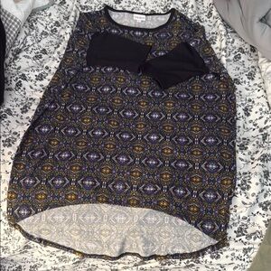 LuLaRoe Blue and Brown Graphic Asymmetrical Tank Top